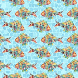 Mosaic Fish Wallpaper & Surface Covering (Water Activated 24"x 24" Sample)