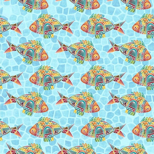 Custom Mosaic Fish Wallpaper & Surface Covering (Water Activated 24"x 24" Sample)