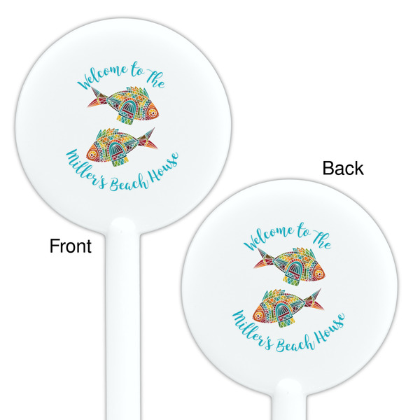 Mosaic Fish White Plastic 5.5" Stir Stick - Double Sided - Round - Front & Back