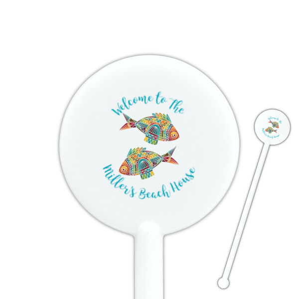 Custom Mosaic Fish 5.5" Round Plastic Stir Sticks - White - Single Sided