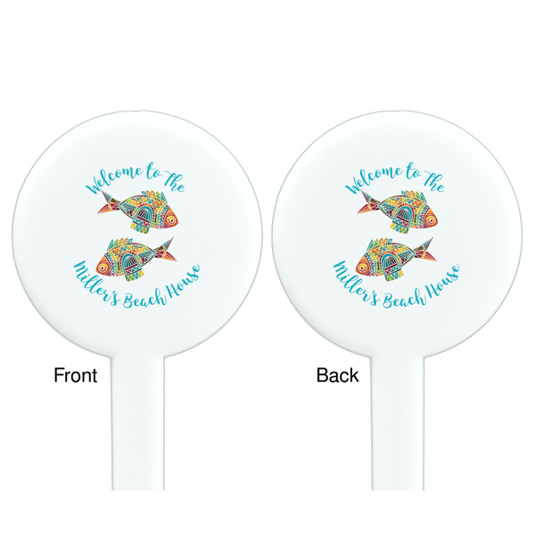 Mosaic Fish White Plastic 7" Stir Stick - Double Sided - Round - Front & Back