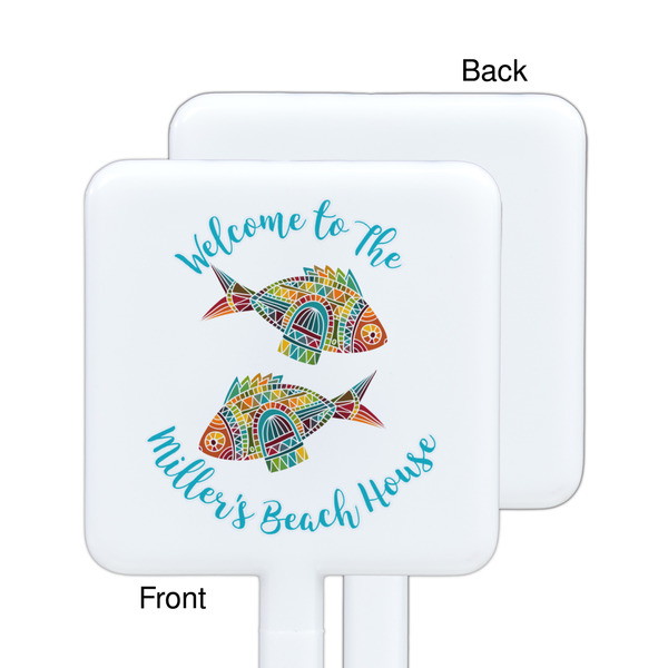 Mosaic Fish White Plastic Stir Stick - Single Sided - Square - Approval