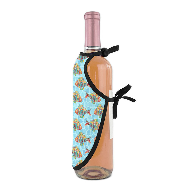 Mosaic Fish Wine Bottle Apron - DETAIL WITH CLIP ON NECK