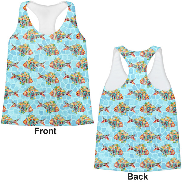 Mosaic Fish Womens Racerback Tank Tops - Medium - Front and Back