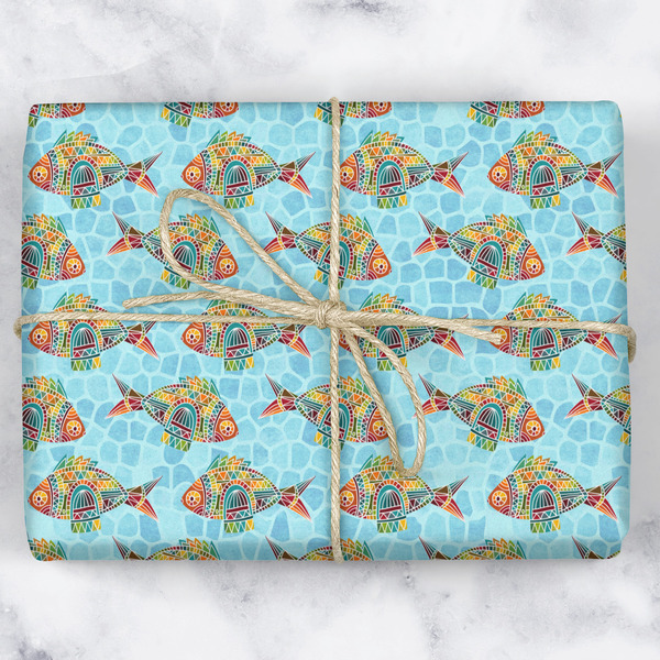 Mosaic Fish Wrapping Paper Roll - Matte - Wrapped Box