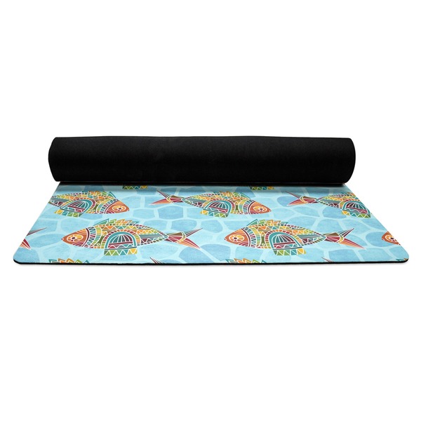 Mosaic Fish Yoga Mat Rolled up Black Rubber Backing
