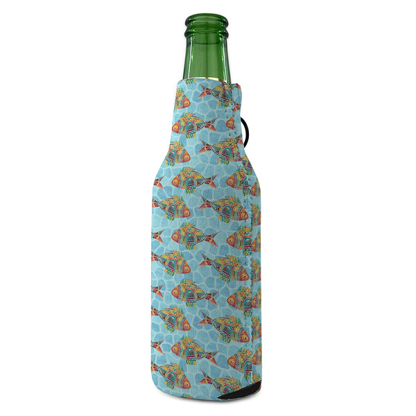 Mosaic Fish Zipper Bottle Cooler - ANGLE (bottle)