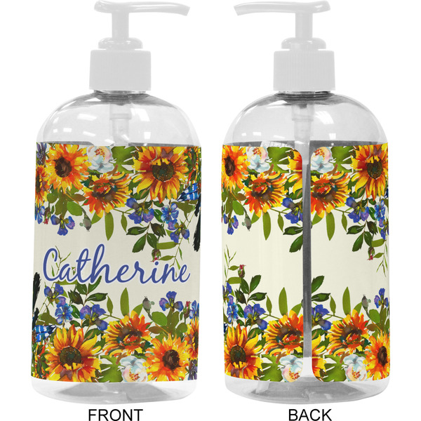 Sunflowers 16 oz Plastic Liquid Dispenser- Approval- White