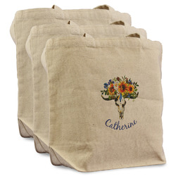 Sunflowers Reusable Cotton Grocery Bags - Set of 3 (Personalized)