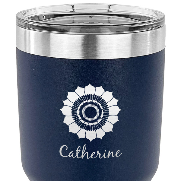 Sunflowers 30 oz Stainless Steel Ringneck Tumbler - Navy - CLOSE UP