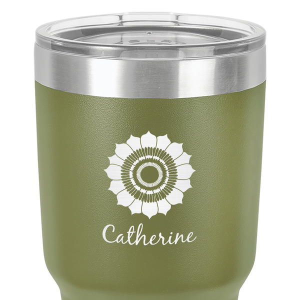 Sunflowers 30 oz Stainless Steel Ringneck Tumbler - Olive - Close Up