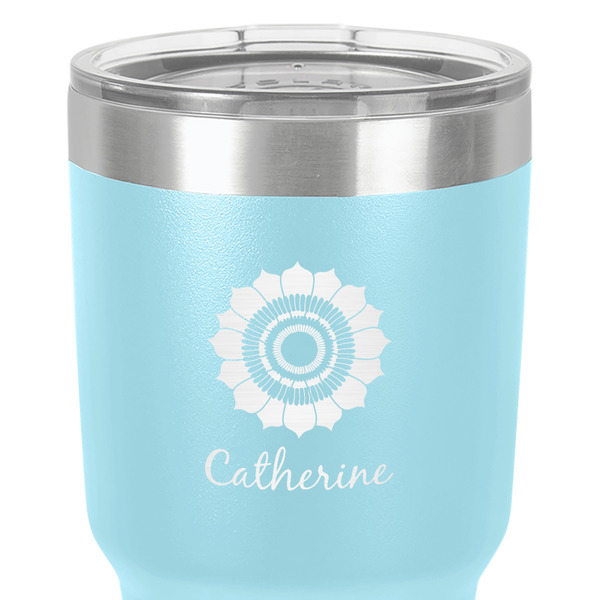 Sunflowers 30 oz Stainless Steel Ringneck Tumbler - Teal - Close Up