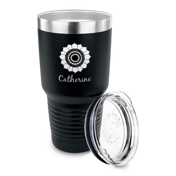 Sunflowers 30 oz Stainless Steel Ringneck Tumblers - Black - LID OFF