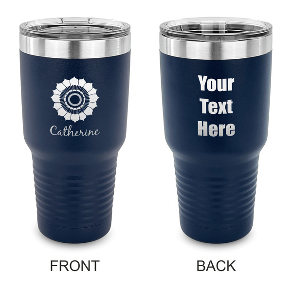Custom Sunflowers 30 oz Stainless Steel Tumbler - Navy - Double Sided (Personalized)