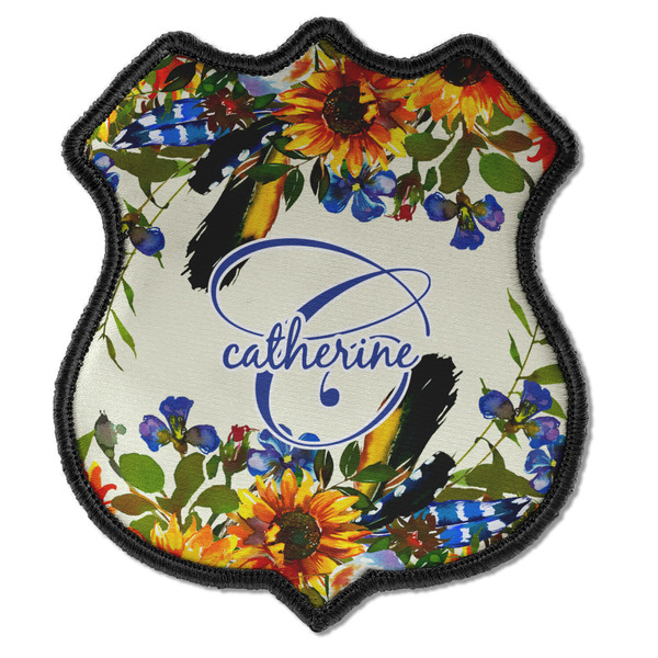 Custom Sunflowers Iron On Shield Patch C w/ Name and Initial