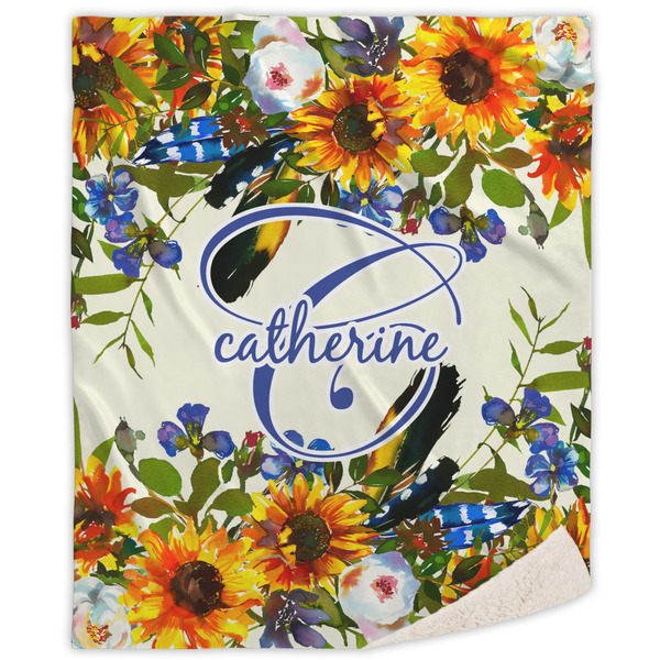 Custom Sunflowers Sherpa Throw Blanket (Personalized)