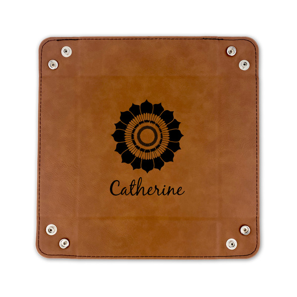 Sunflowers 6" x 6" Leatherette Snap Up Tray - FLAT FRONT