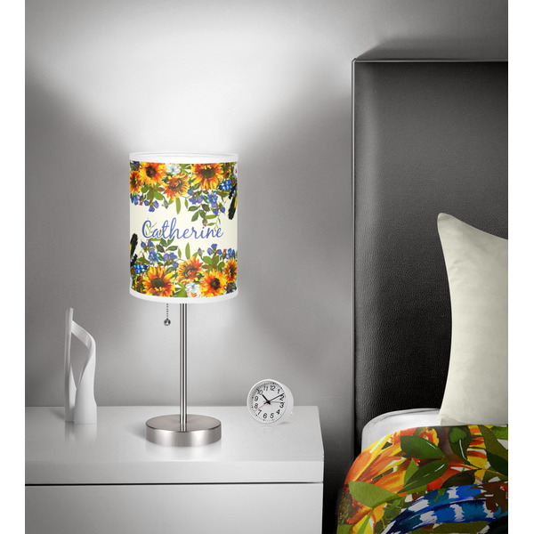 Sunflowers 7 inch drum lamp shade - in room