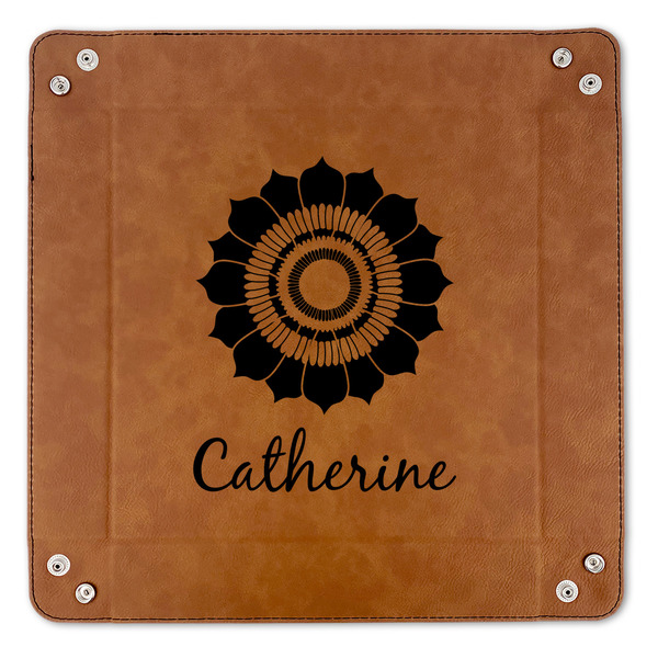 Sunflowers 9" x 9" Leatherette Snap Up Tray - APPROVAL (FLAT)