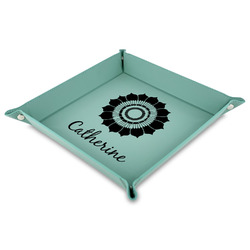 Sunflowers 9" x 9" Teal Faux Leather Valet Tray (Personalized)
