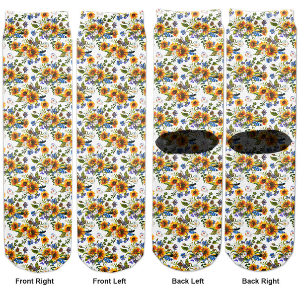 Sunflowers Adult Crew Socks - Double Pair - Front and Back - Apvl