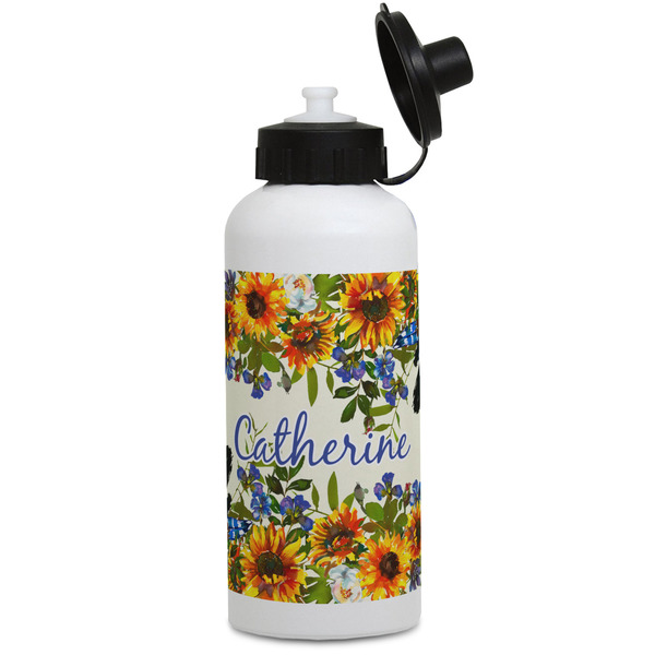 Custom Sunflowers Water Bottles - Aluminum - 20 oz - White (Personalized)
