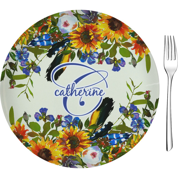 Custom Sunflowers 8" Glass Appetizer / Dessert Plates - Single or Set (Personalized)