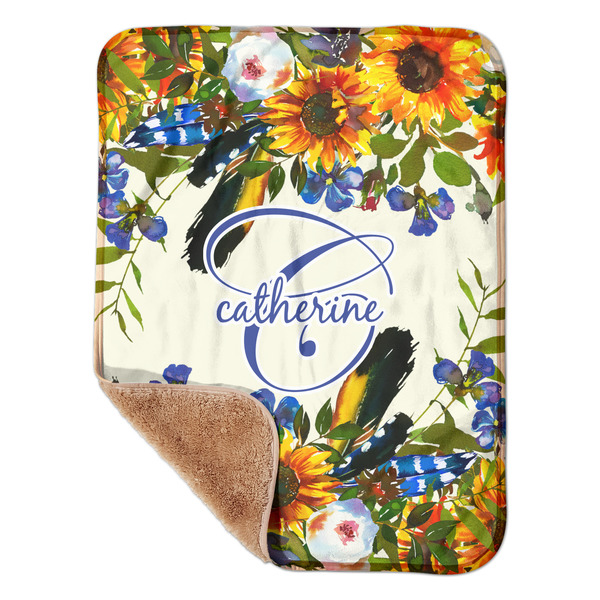 Custom Sunflowers Sherpa Baby Blanket - 30" x 40" w/ Name and Initial