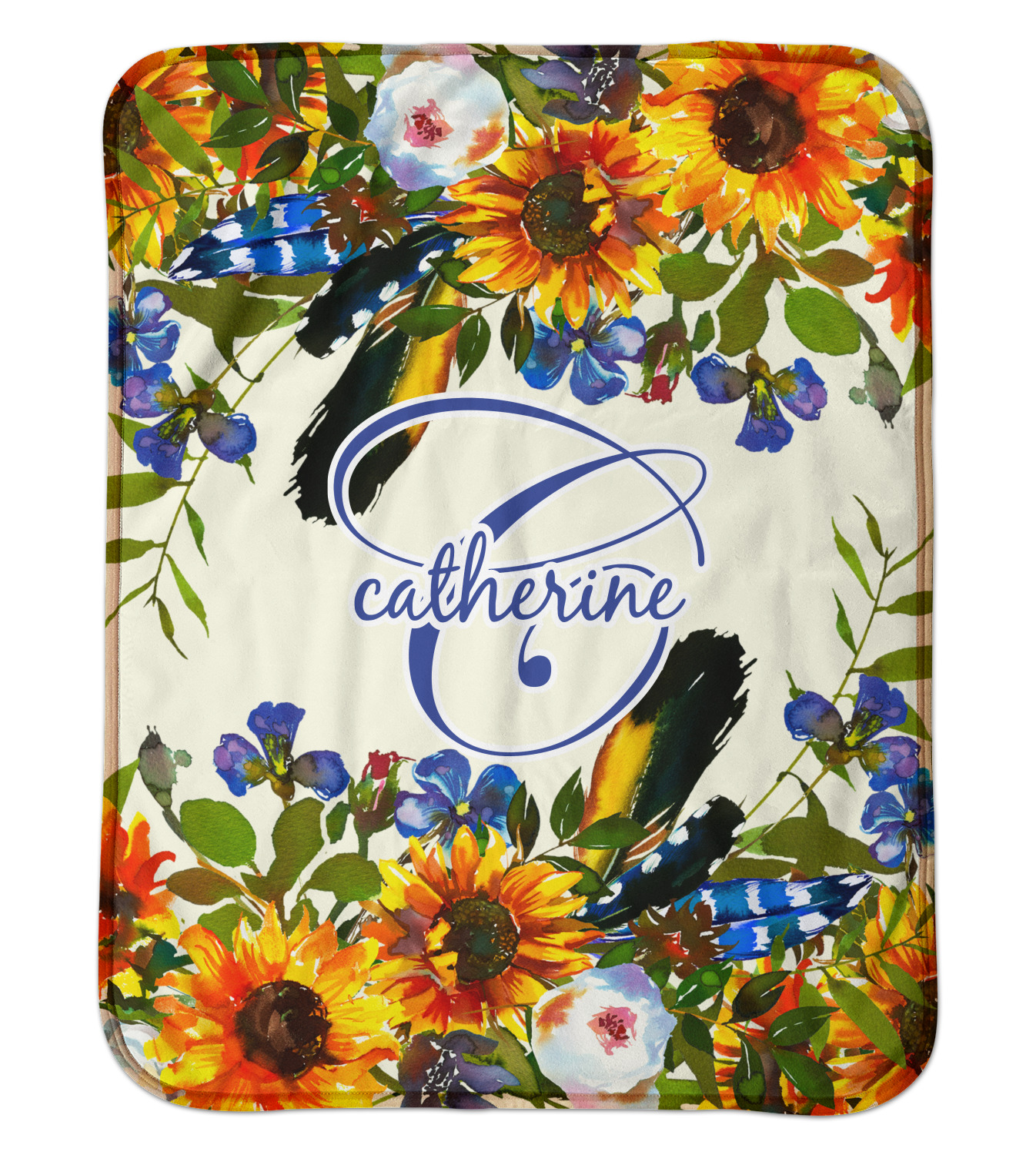 Custom Sunflowers Sherpa Baby Blanket 30" x 40" w/ Name and Initial