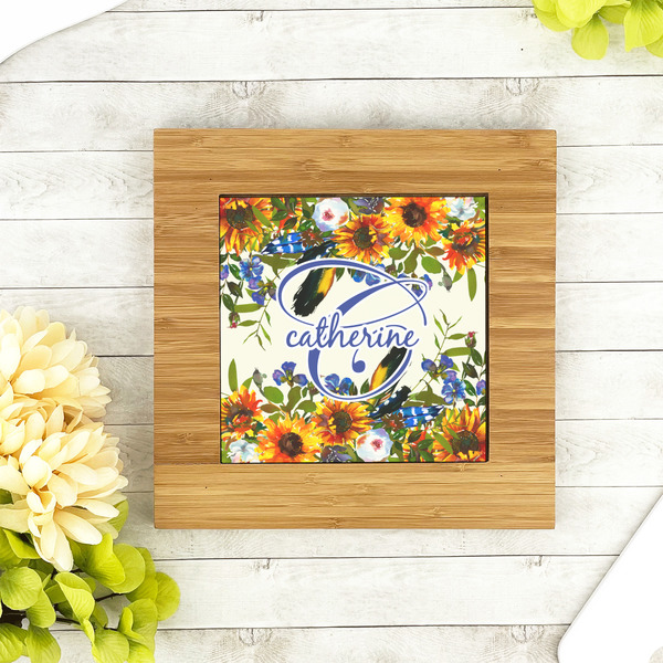 Sunflowers Bamboo Trivet with 6" Tile - LIFESTYLE