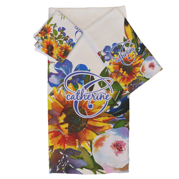 Custom Sunflowers Bath Towel Set - 3 Pcs (Personalized)