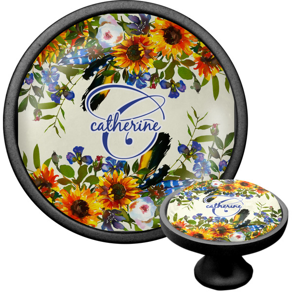 Custom Sunflowers Cabinet Knob (Black) (Personalized)