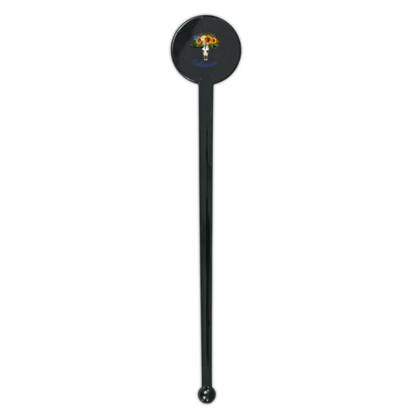 Sunflowers Black Plastic 7" Stir Stick - Round - Single Stick