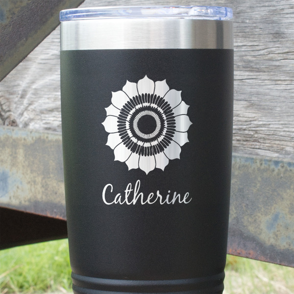 Sunflowers Black Polar Camel Tumbler - 20oz - Close Up