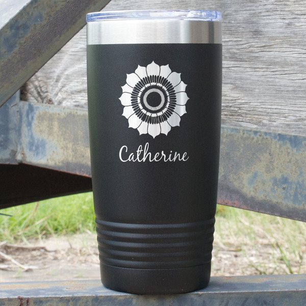 Custom Sunflowers 20 oz Stainless Steel Tumbler - Black - Double Sided (Personalized)