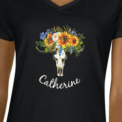 Sunflowers Women's V-Neck T-Shirt - Black - 2XL (Personalized)