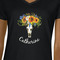 Sunflowers Black V-Neck T-Shirt on Model - CloseUp