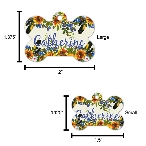 Sunflowers Bone Shaped Dog ID Tag - Large - Scale