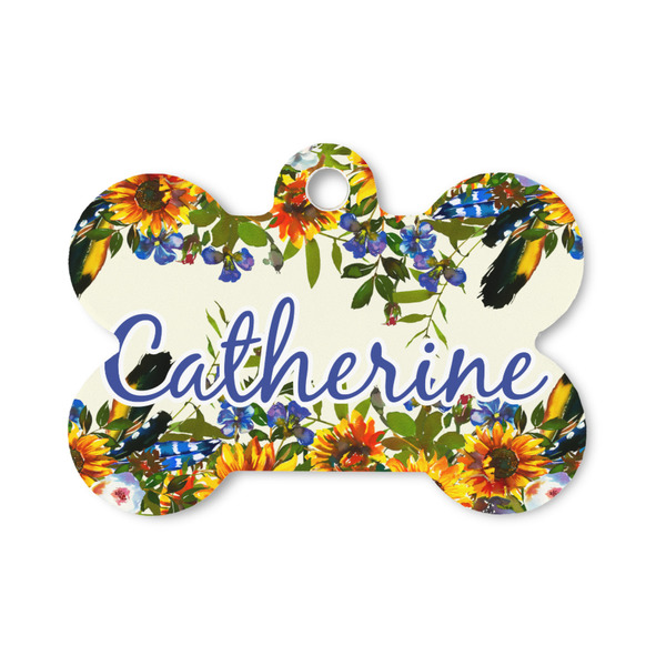 Custom Sunflowers Bone Shaped Dog ID Tag - Small (Personalized)