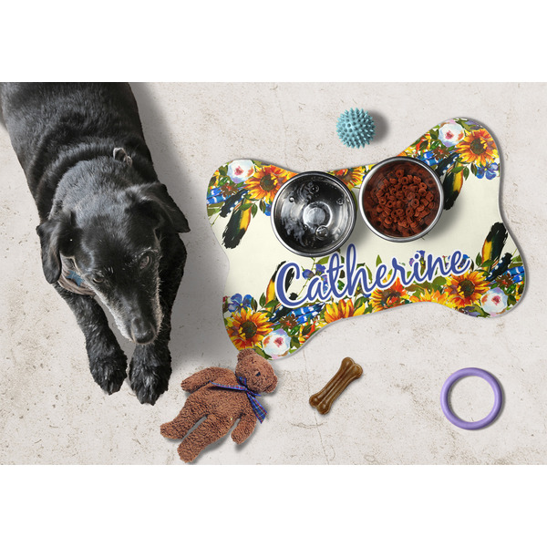 Sunflowers Bone Shaped Mat w/ Food & Water