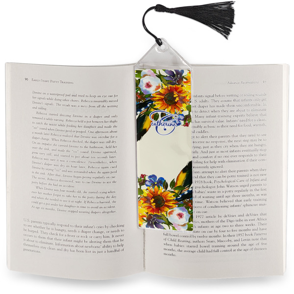 Sunflowers Bookmark with tassel - In book