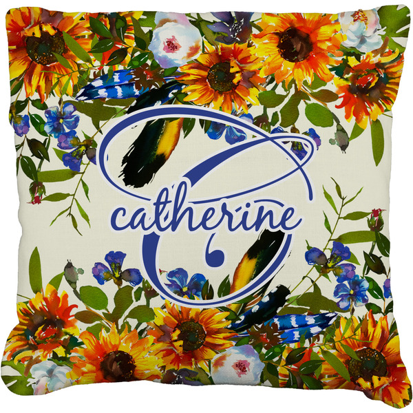 Custom Sunflowers Faux-Linen Throw Pillow 16" (Personalized)