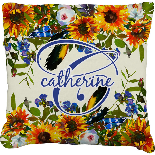 Custom Sunflowers Faux-Linen Throw Pillow 18" (Personalized)