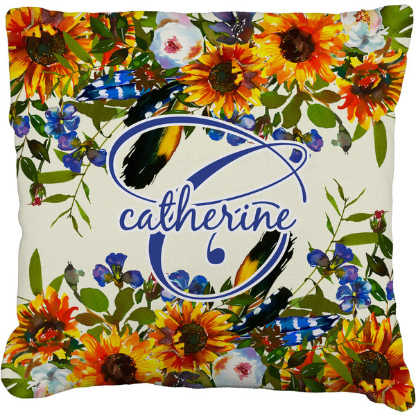 Custom Sunflowers Faux-Linen Throw Pillow 20" (Personalized)