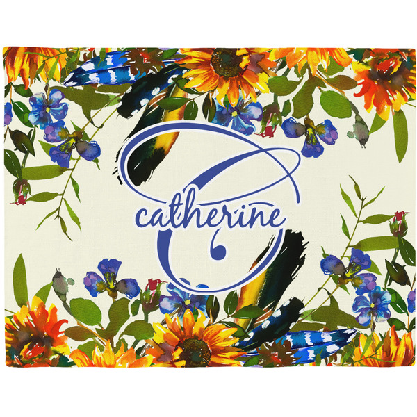 Custom Sunflowers Woven Fabric Placemat - Twill w/ Name and Initial