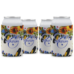 Sunflowers Can Cooler (12 oz) - Set of 4 w/ Name and Initial