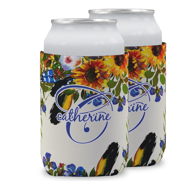 Custom Sunflowers Can Cooler (12 oz) w/ Name and Initial