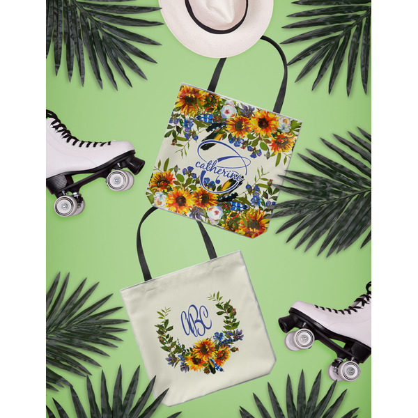 Sunflowers Canvas Tote Lifestyle Front and Back- 13x13