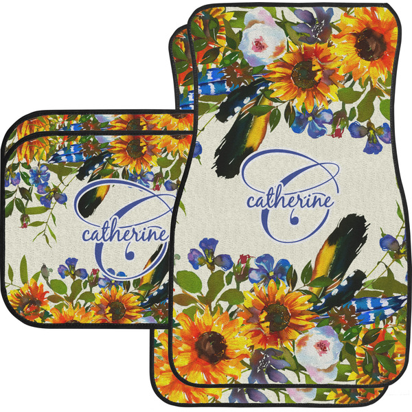 Custom Sunflowers Car Floor Mats Set - 2 Front & 2 Back (Personalized)