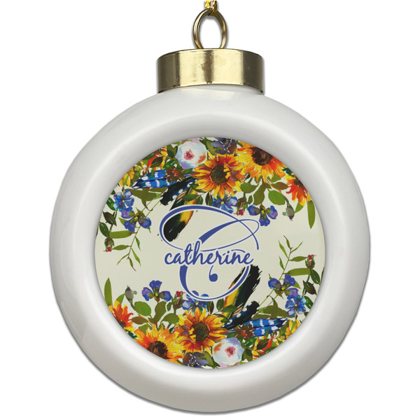 Custom Sunflowers Ceramic Ball Ornament (Personalized)